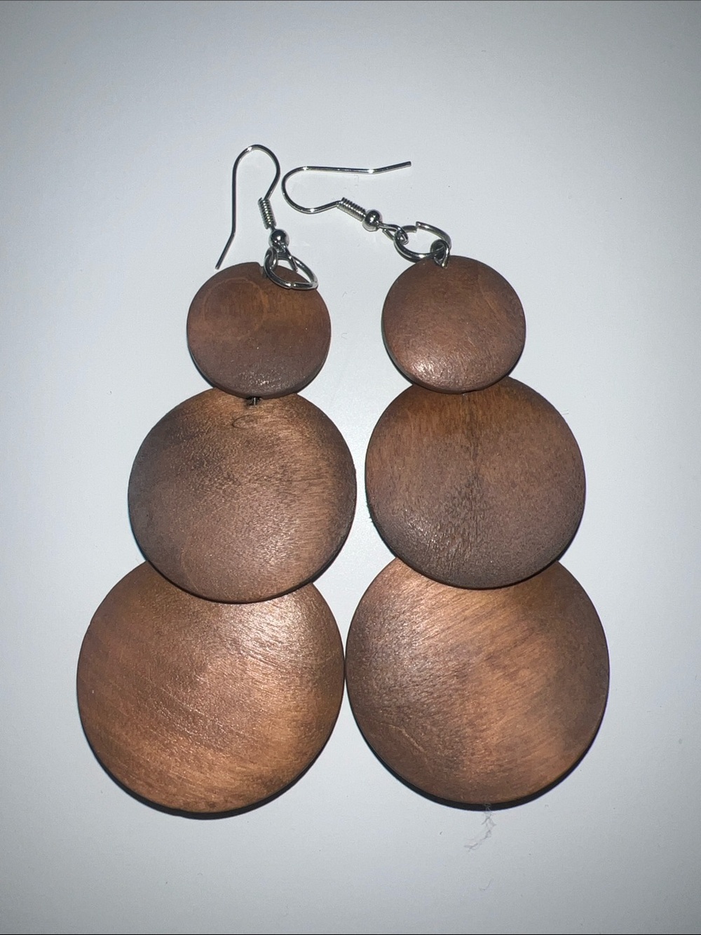 Wooden Triple Disc Drop Earrings - Brown
